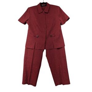 Sag Harbor Burgundy Red Textured Short Sleeve Jacket and Pants Suit Set Size 12